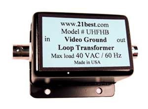 Eliminates video tearing on long coax runs caused by power ground loops. This system prevents video-signal distortion caused by video ground loops. A standard quality Hum Bucker is used for removing hum from most sources of video, it passes 20 Hz to 4 MHz. 